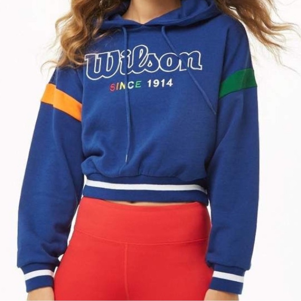 Wilson Blue Hoodie with Colorful Stripes